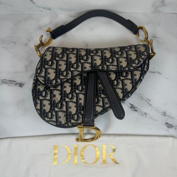 Christian Dior Mini Saddle Bag Vintage Trotter Blue Shoulder Purse Oblique CD - Picture 16 of 16